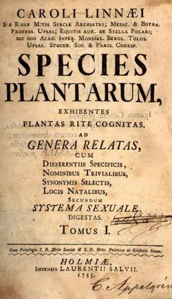 Portada de Species plantarum, de Carlos Linneo